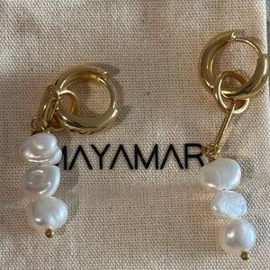 NIB Mayamar Gold and White Pearl Earrings